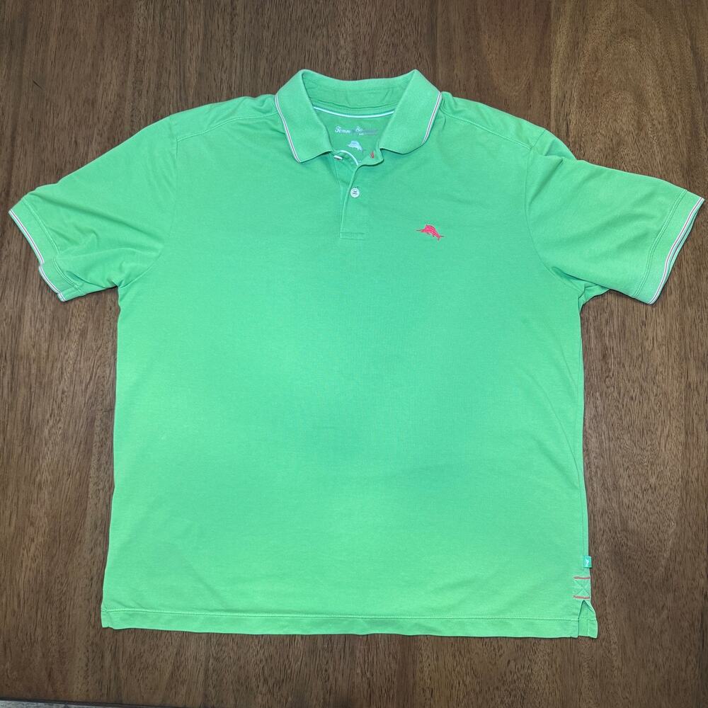 Tommy Bahama Mens XL Green Island Modern Fit Polo Supima Cotton Pink Marlin Golf